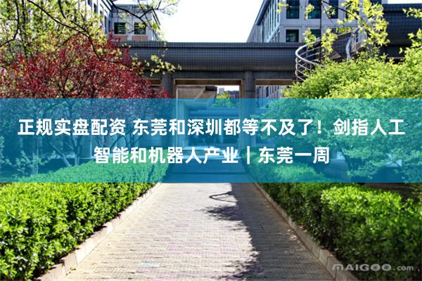 正规实盘配资 东莞和深圳都等不及了！剑指人工智能和机器人产业｜东莞一周