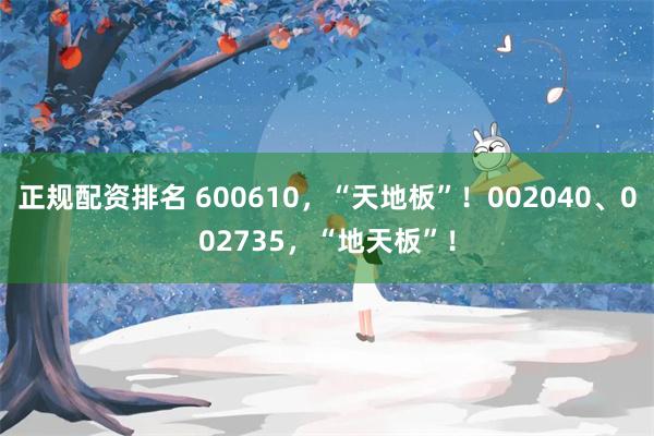 正规配资排名 600610，“天地板”！002040、002735，“地天板”！